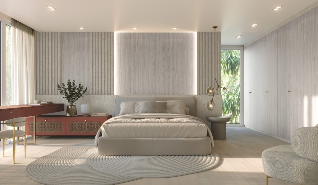 Lançamentos Finger Móveis Planejados - 2024 - Dormitório Casal Estilo Japandi Minimalista com cores claras