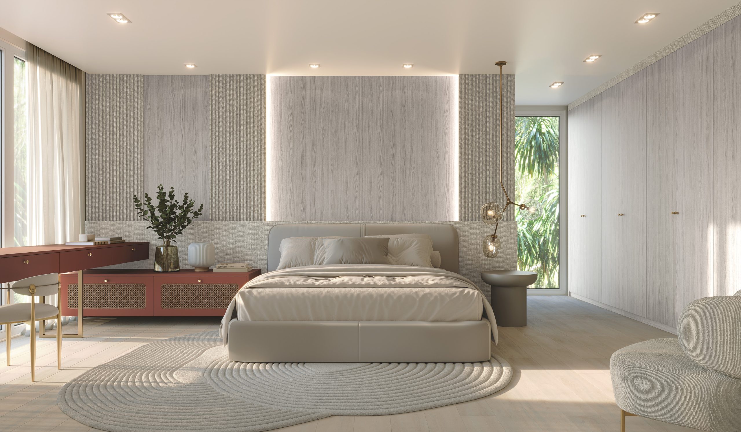 Lançamentos Finger Móveis Planejados - 2024 - Dormitório Casal Estilo Japandi Minimalista com cores claras