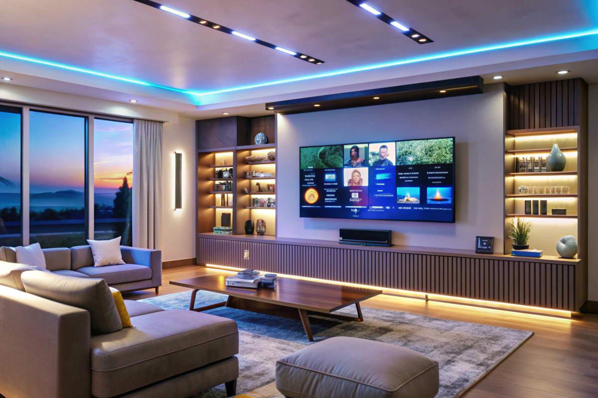 A sala de tv moderna é um ambiente pensado para assistir conteúdos audiovisuais com mais conforto e estilo.